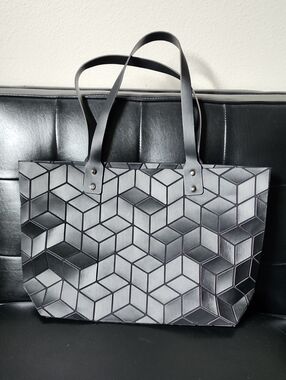 Patrizia Luca Geometric Mosaic Tote Bag Black Shoulder Purse Purple Lining